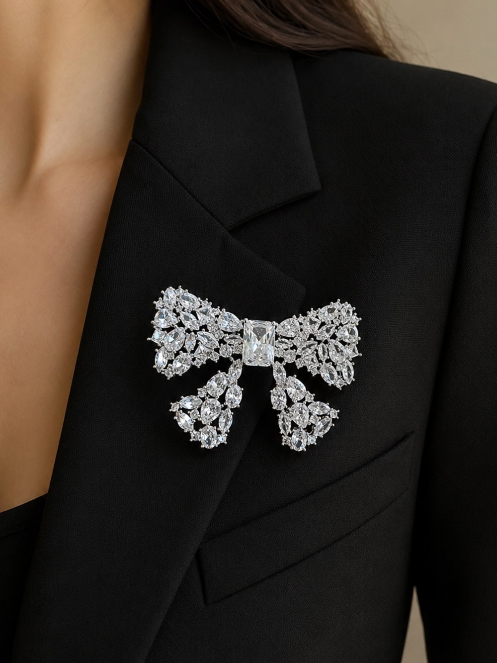 Crystal Bow Brooch Pin - Silver-Tone Sparkle